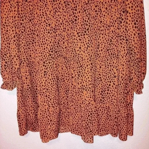 Womens Long Sleeve Ruffle Animal Print Boho Casual Loose Swing Dress Large - Picture 4 of 7